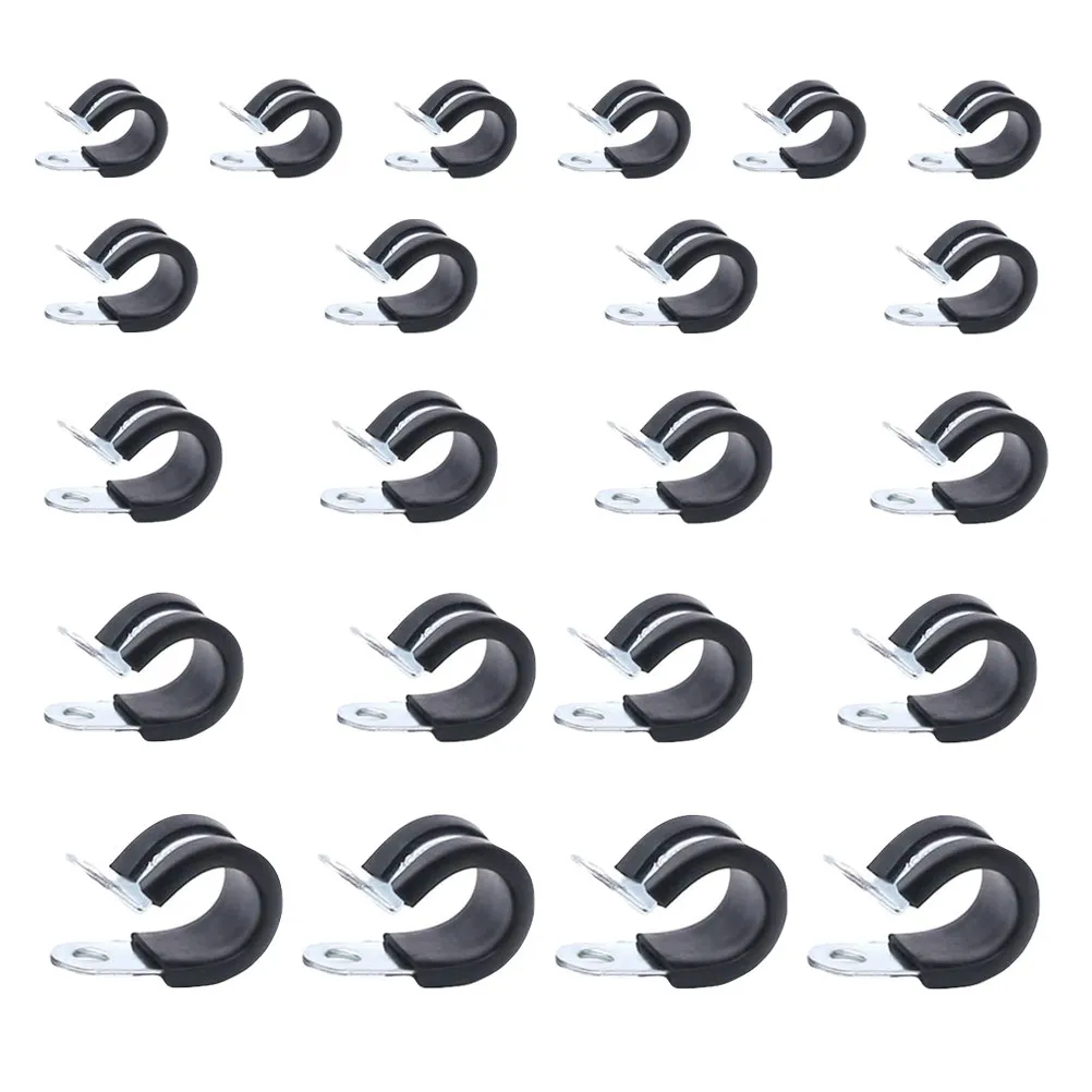 44Pcs Stainless Steel Cable Clamp R Shaped Rubber Cushioned Clamp for Pipe Management Home Install Cable Clamps Assortment Kit