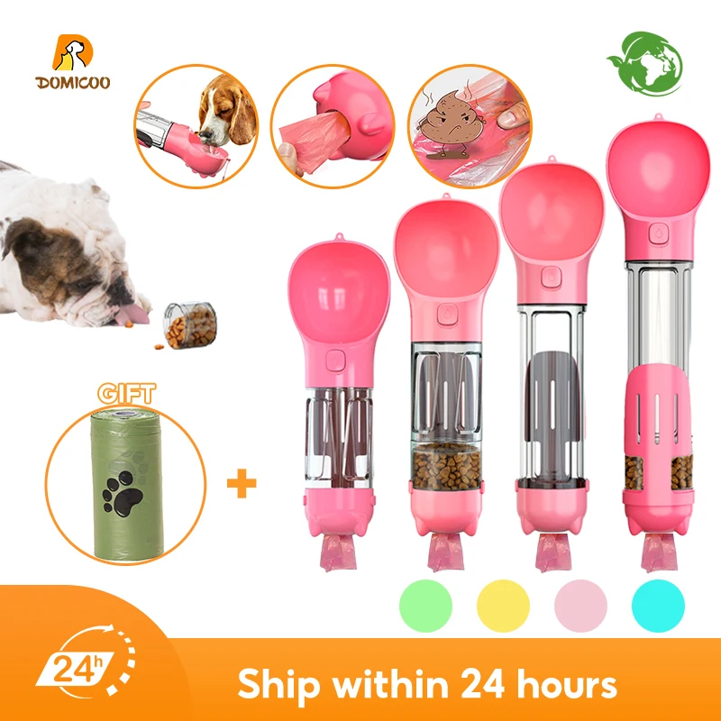 

300/500ml Portable Dog Water Bottles Cat Dog Food Feeder Drinker 4 in 1 Poop Dispenser Multifunctional Pet Travel Drinking Bowls