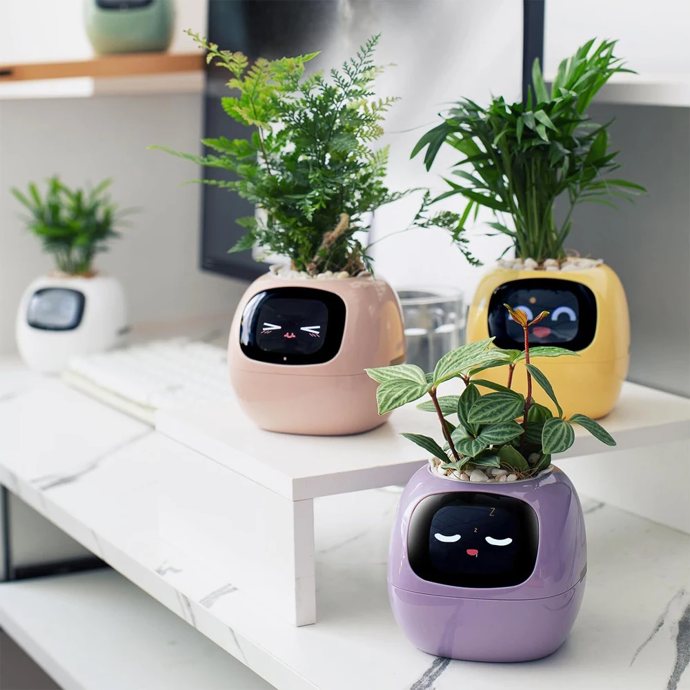 

Tuya Smart Pet Planter Robot Adorable Plant Companion Smart Planter 7 Smart Sensors Time/Date/Luminance/Moisture Display Planter