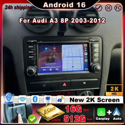 Audi Radio Navigation A3 8P Car Radio For Audi A3 8P 2003-2012 Android Auto Carplay Multimedia Monitor Stereo Navigation Touch Screen 8 Core GPS WiFi+4G