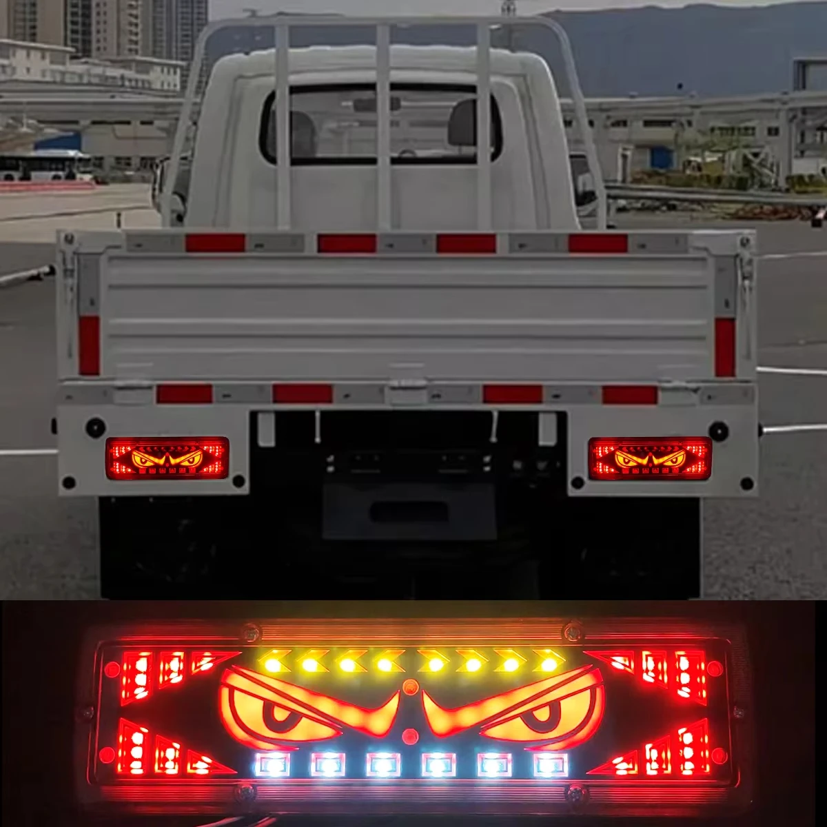 2pcs Truck Tail Light with Turn Signal Devil's Eye LED Stop Brake Parking Reverse Lights for Car Pickup Trailor Lorry 12V 24V