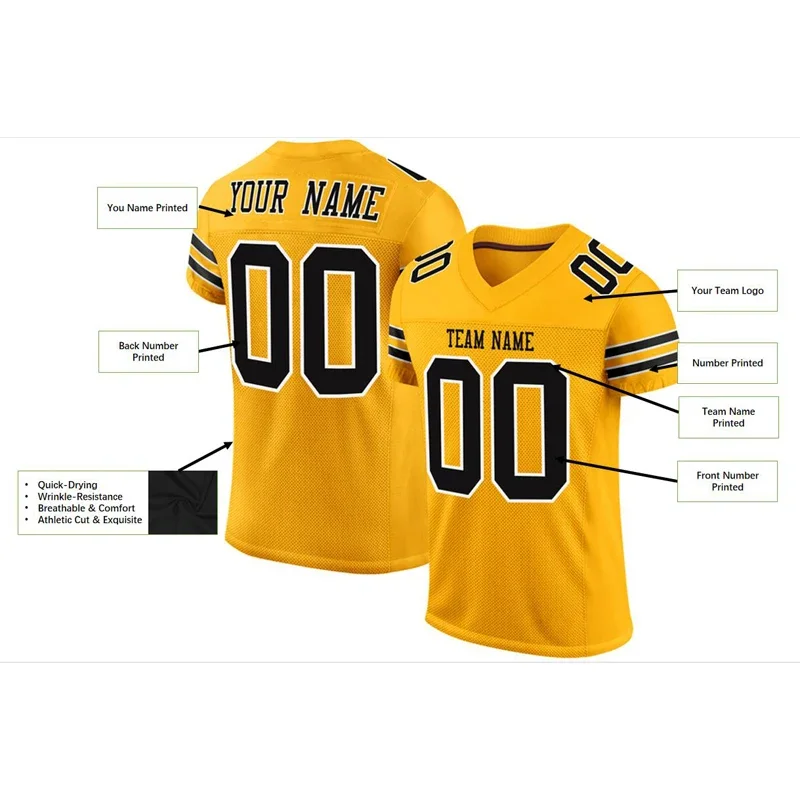 Poliéster amarelo personalizado Futebol Jersey para homens Personlized Futebol mangas curtas Athletic Tee Shirts Unisex Top