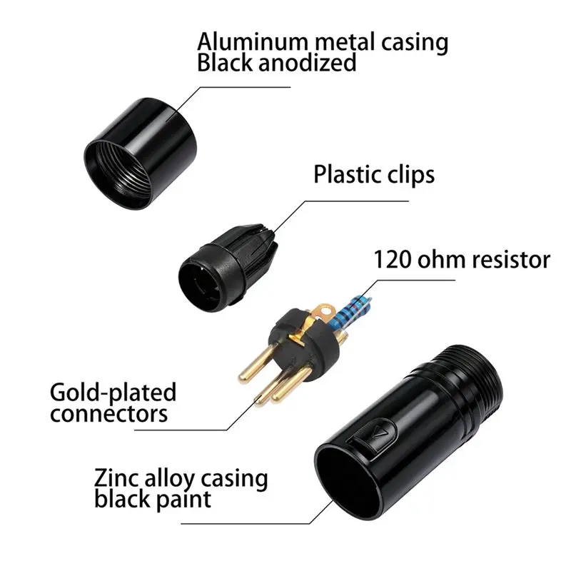 T23C Compact XLR Microphone Solder Adapter, 3-Pin Black Shell XLR Solder Connector, Right Angle