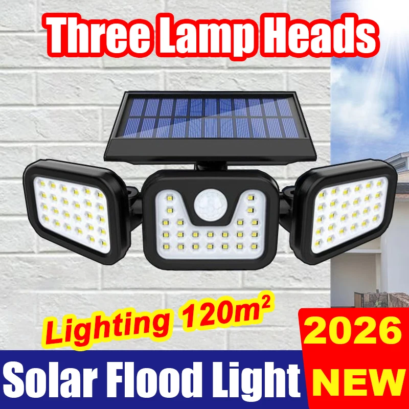 

Ультра яркие солнечные фонари, три головки лампы, датчик движения, солнечная лампа, мощный светодиодный солнечный свет, уличный водонепроницаемый садовый двор