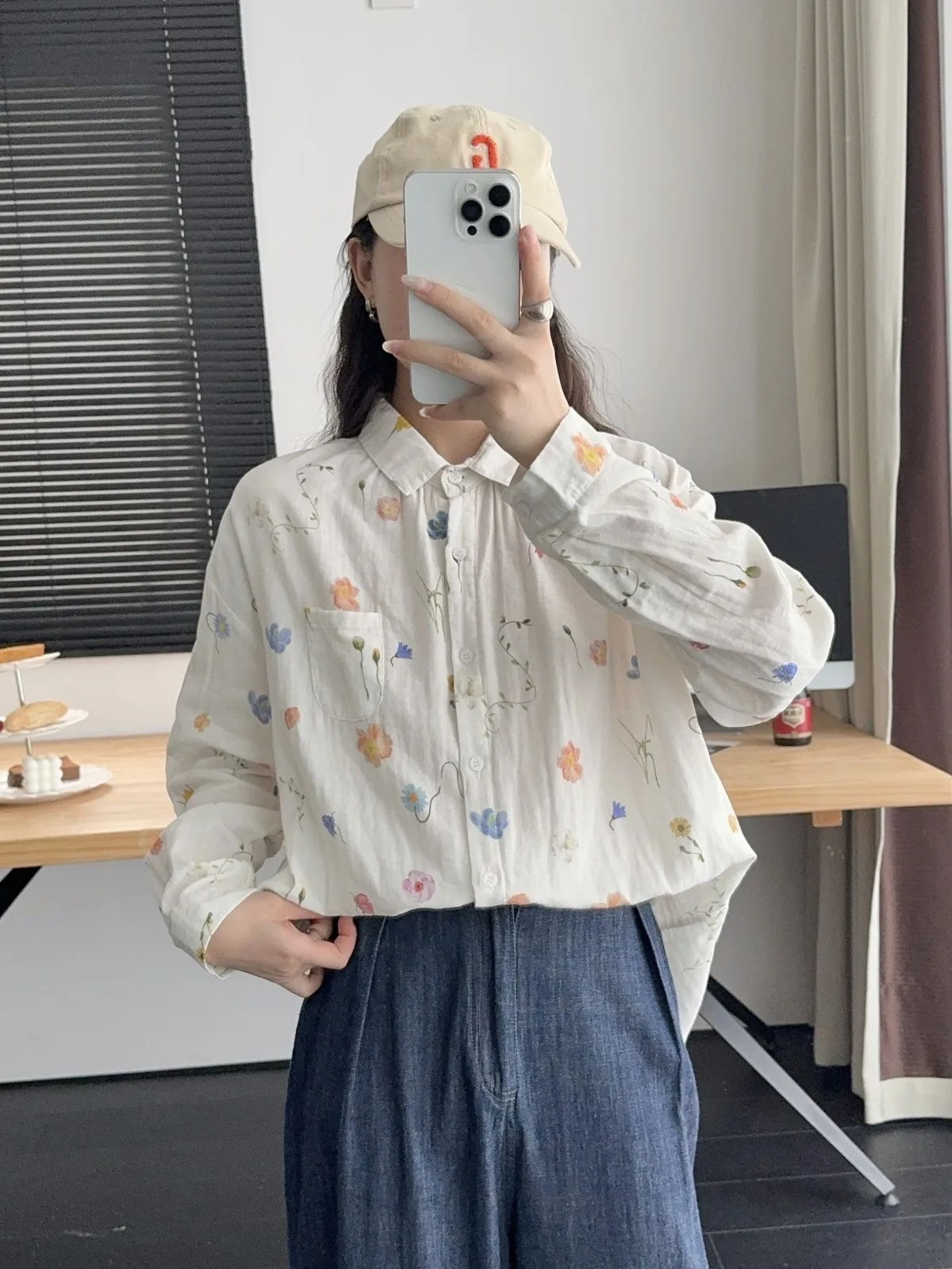 New Autumn Cotton Yarn Long Sleeve Shirt, Women Lapel Cartoon Print Top, Mori Girl Fashion Loose Blouses, 2024 Winter T48857QM