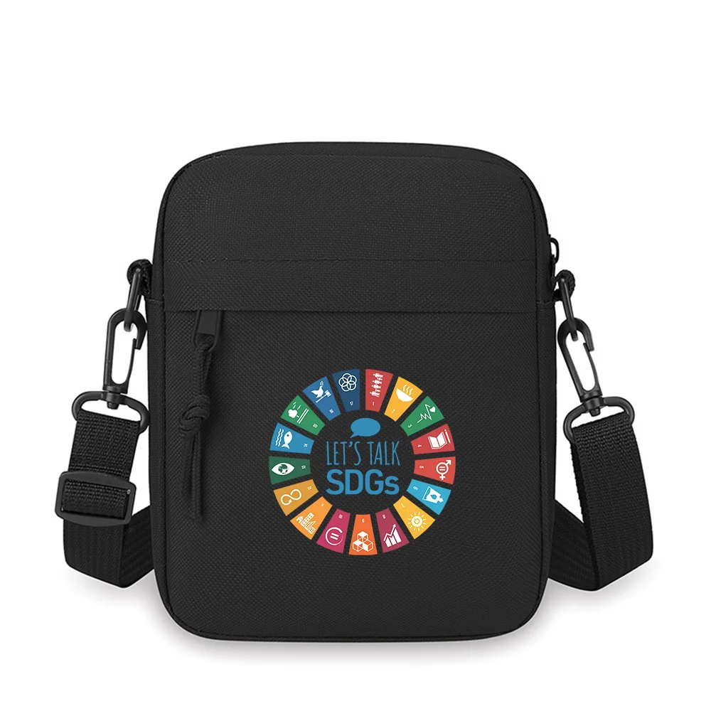 

SDGs wheel talk discuss goals global Men Crossbody Bag Single Shoulder Women Cartoon Anime Film Printing Design Unisex