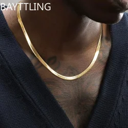 Men 925 sterling silver Gold 4mm Flat Snake Chain Necklace Punk Chain Women Jewelry Fashion Trend Party Accessories Wholesale