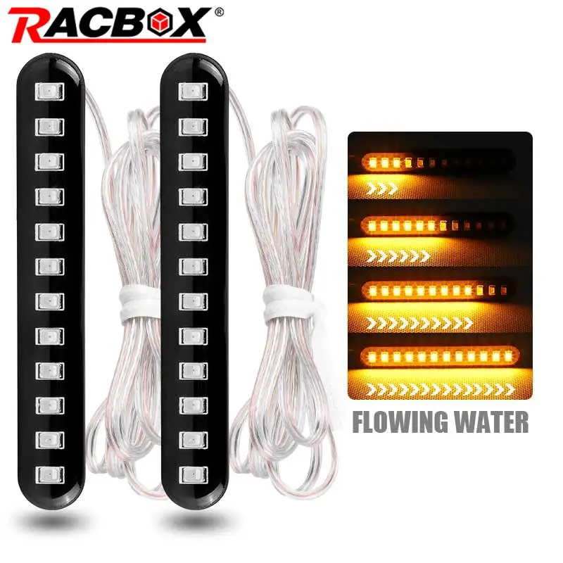 Motorcycle LED Turn Signals Strip lamp waterproof Amber Sequential Flowing Tail Brake Lights 12LED Blinker Directional Stop Lamp