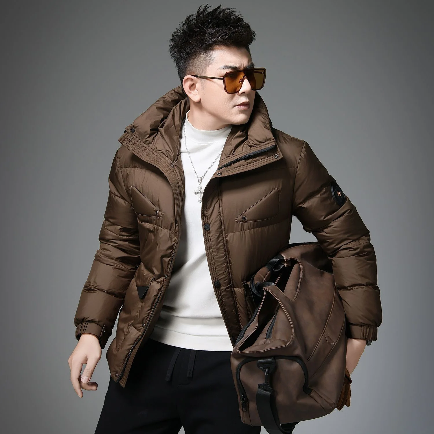 

Men's Thiened 90 White Du down Hooded Puffer Jaet Winter Cold Resistance Outerwear Retro Sle Urban Casual Faion