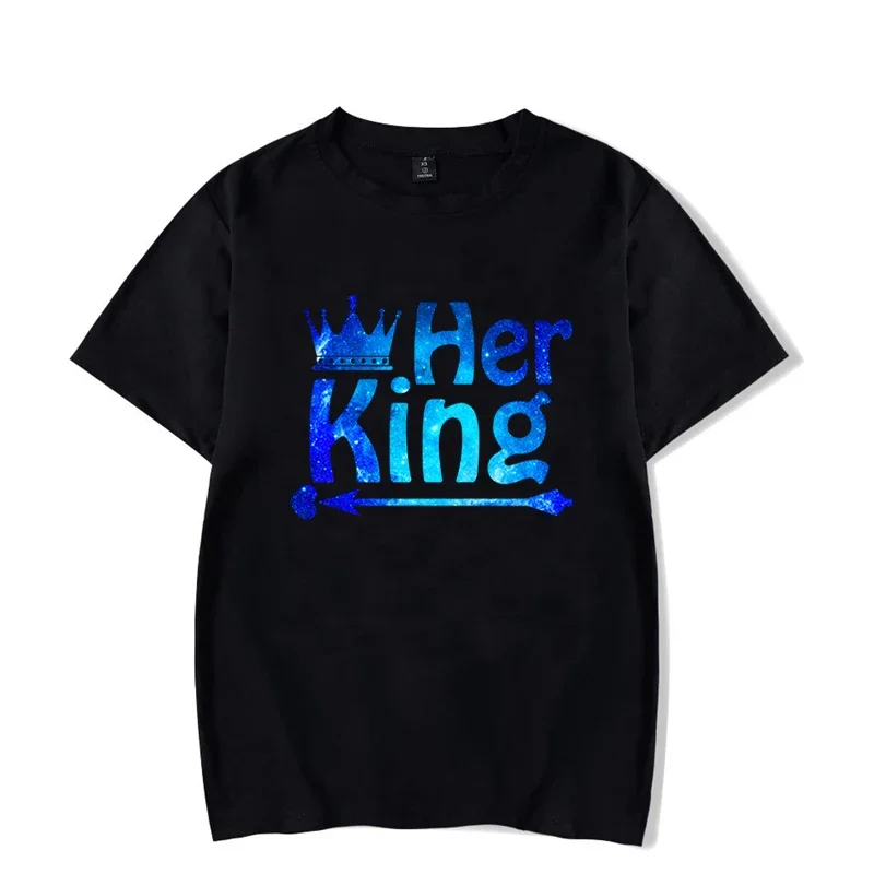 Chic Her King His Queen T Shirt for Couple Y2k Top Mens Tee Shirts Vintage Women Clothing Matching Couple Clothes Summer Tshirt