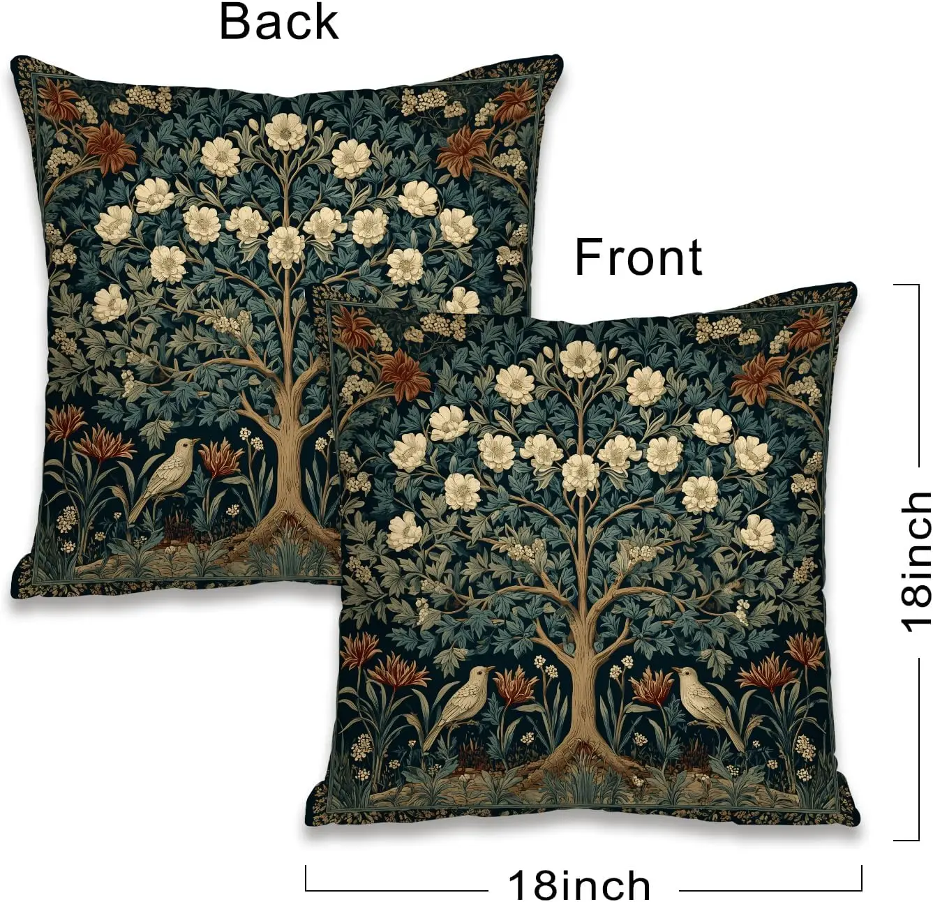 Vintage Floral Tree of Life Throw Pillow Cover Dark Cottagecore Botanical Tapestry Accent Pillow Case for Living Room Decor