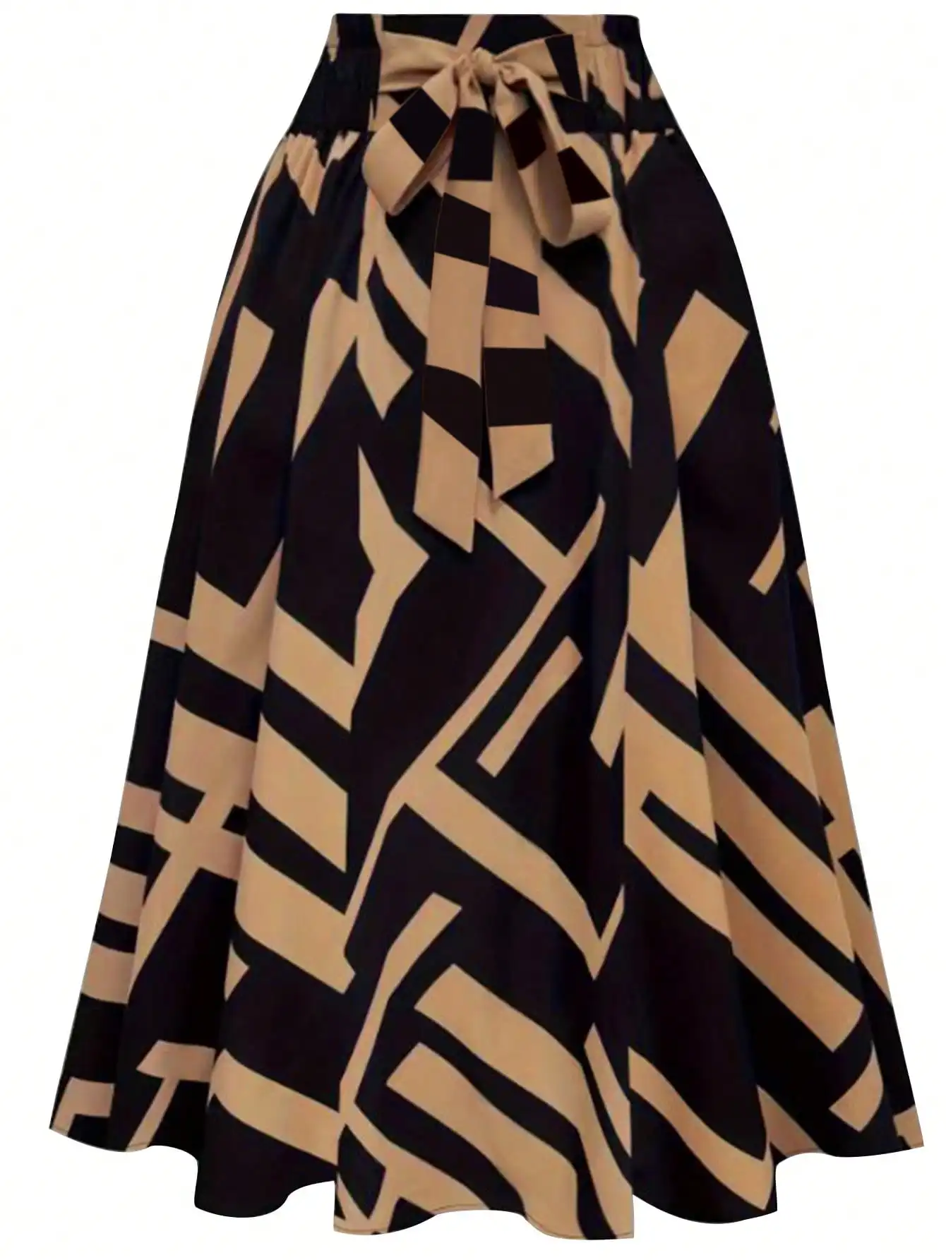 

Юбка А-силуэта с высокой талией, геометрическим принтом и завязками на талии, легкая, для весны и лета