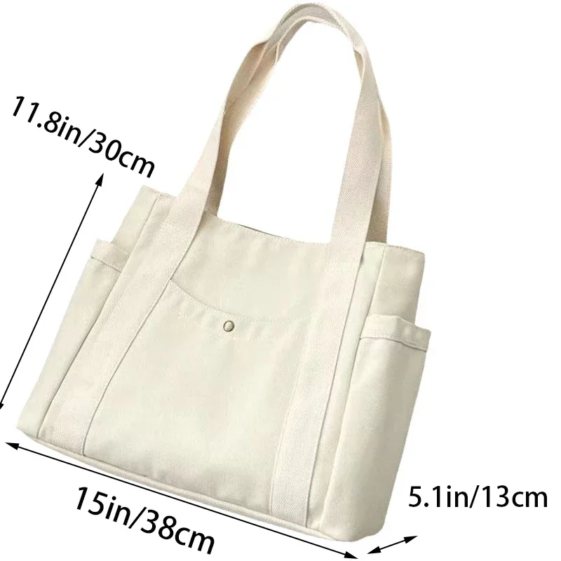 Canvas Commuter Women\'s Bag Large Capacity Multi Outer Pocket Zip Shoulder Bag Student Shopping Tote Bag