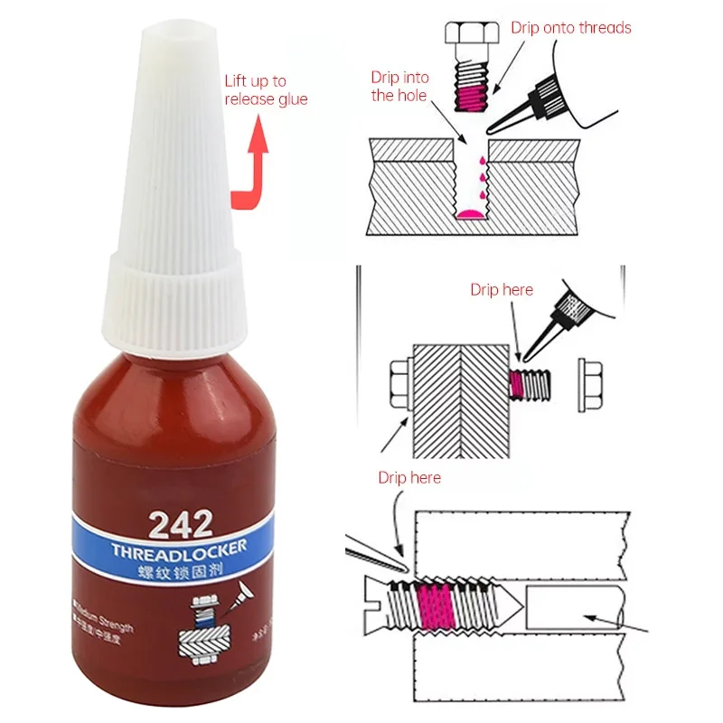 10 مللي Threadlocker 242 243 متوسطة القوة Threadlocker الأزرق اللاهوائية Threadlocker لاصق السد المواد اللاصقة السدادة الأجهزة