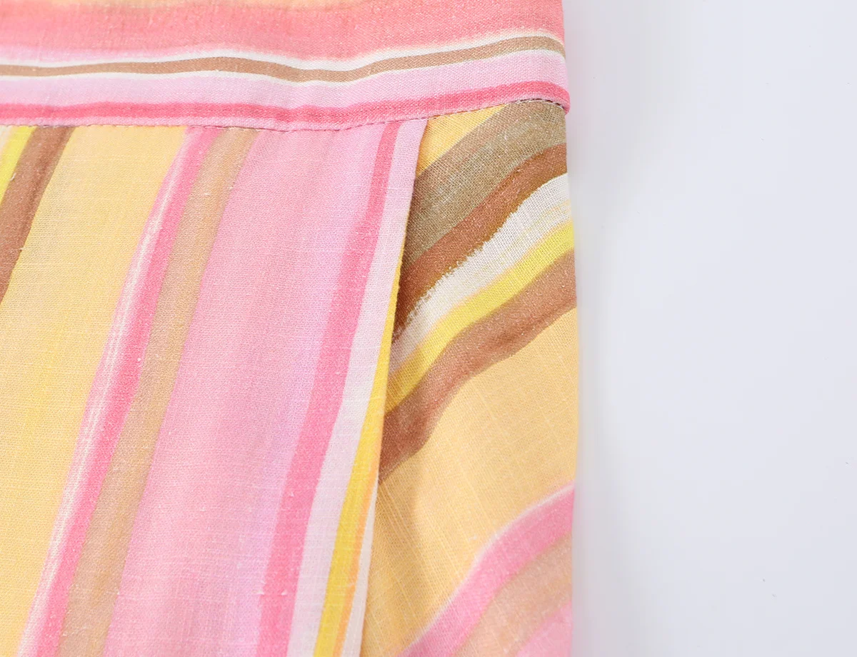 HH Damen Sommer Bunt Gestreifte Weite Hose mit Hohem Bund, Bodenlange Hose für Freizeit, Resort, Strand und Business – Detail 5