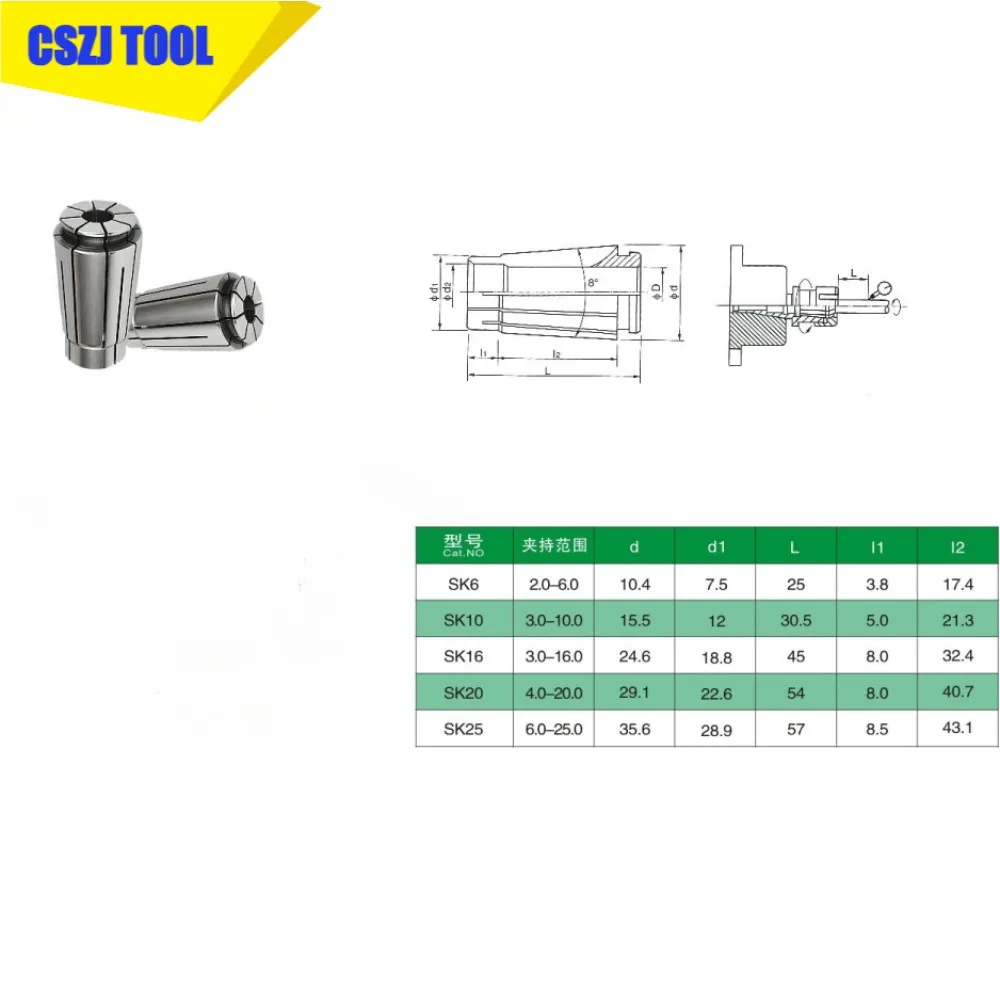 SK06 SK10 SK16 SK20 SK25 Chuck Collet Clamp Range 1-25mm SK Collets CNC Machining Center Spring Chuck Collet Tool Holder SK6