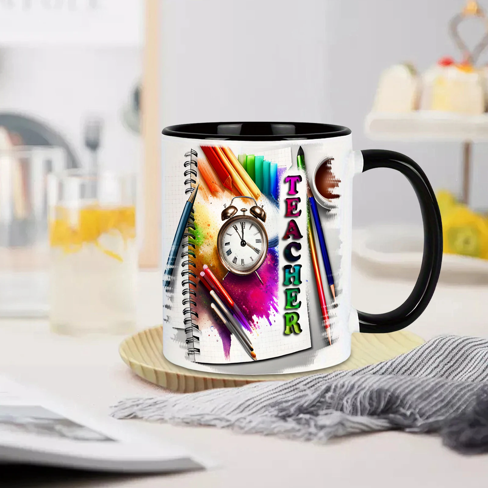 11oz Ceramic Coffee Mugs with Handle 3D Print Pencil Back to School Style Holiday Water Mugs Teachers' Day Gift For Teacher