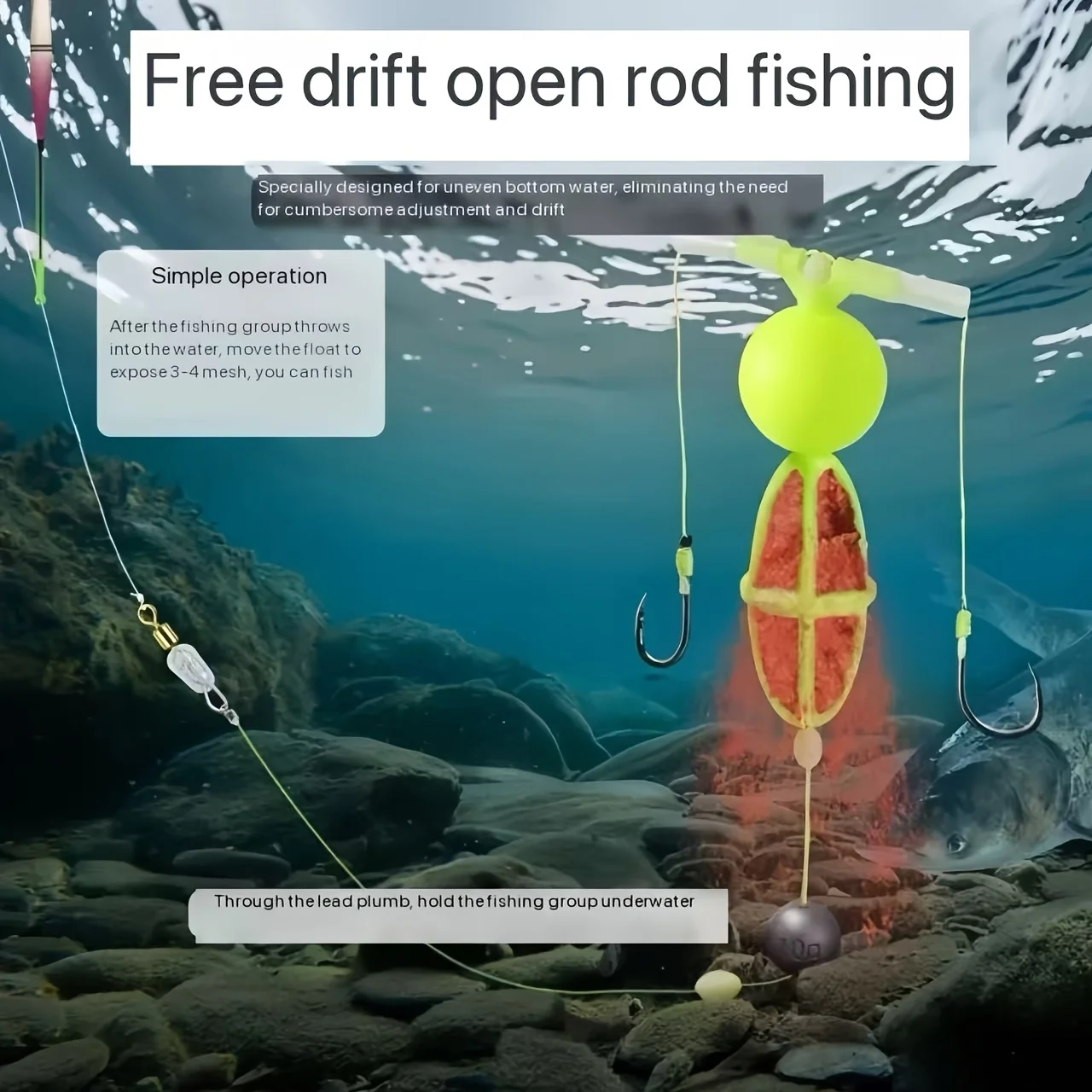 Komplettes Set Anti-Boden-Doppelhaken-Wassermonster-Angelausrüstung, Angelkäfig, Handrute, Slippery Road, Meeresrute, Fischhaken