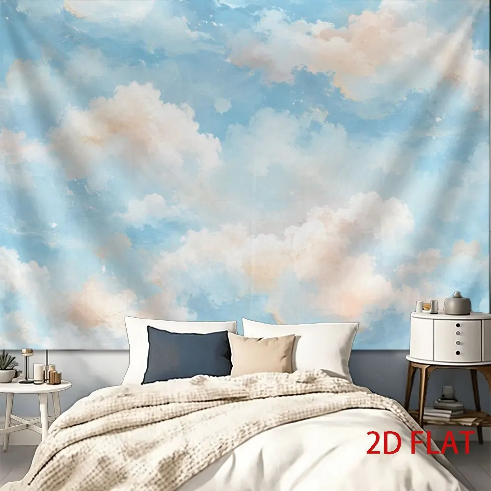Watercolor Sky Cloud Tapestry, Soft Blue Sky with Cream Clouds,Gentle Pastel Tone,Nature Wall Hanging Bedroom Dorm Home Decor