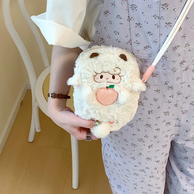 

Crossbody Bag Casual Fashion Commuting Shoulder Bag Cartoon Cute Plush Lamb Phone Storage