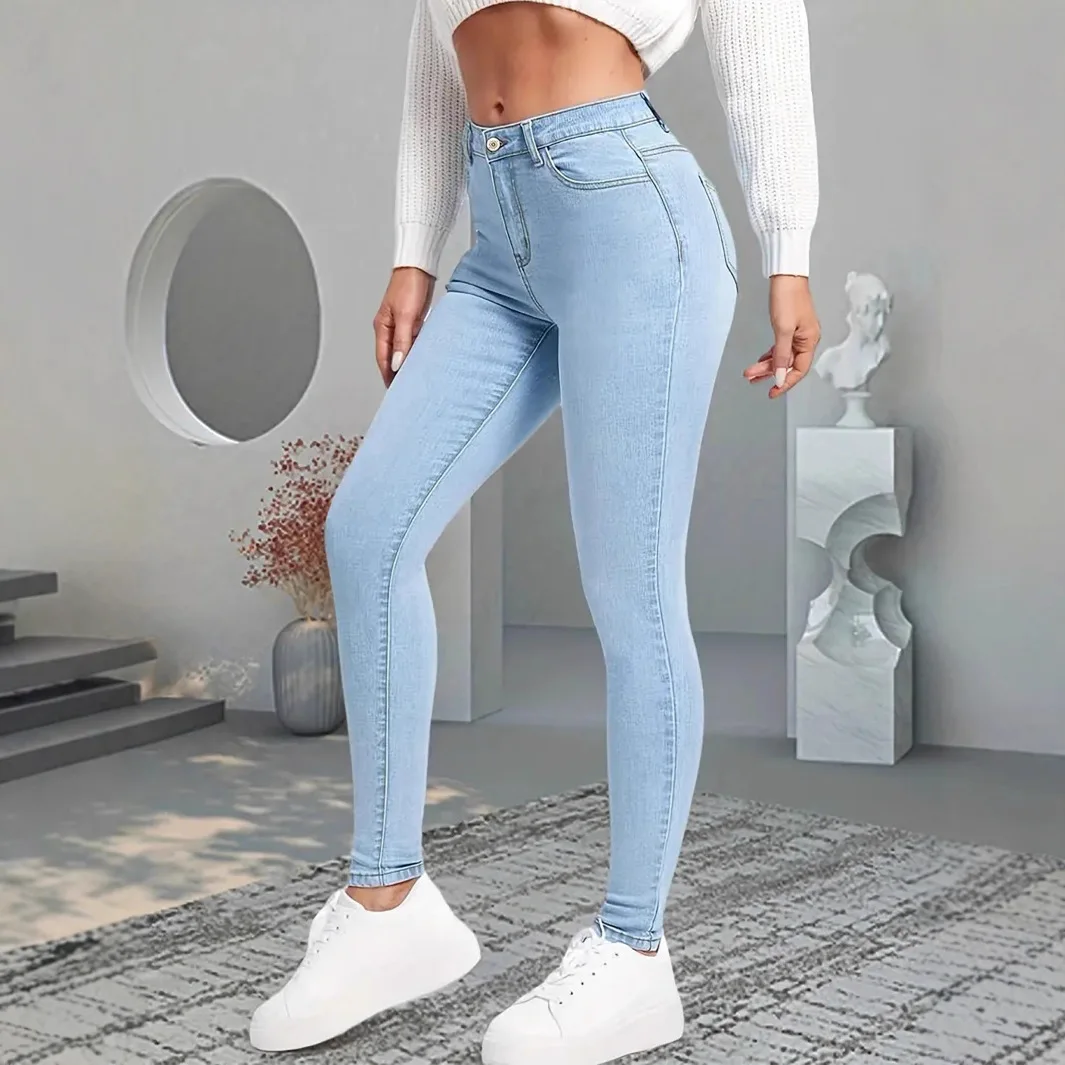 Denim Pant Women Jeans Vintage Long Pants Slim Fit High Waist Trousers Y2k Streetwear Elegant Splice Work Casual Sheath 2026