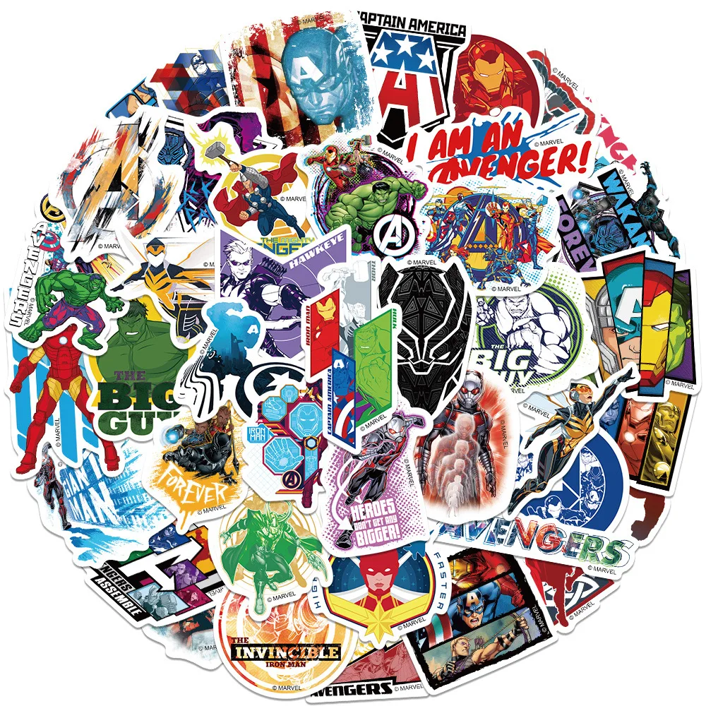 

50pcs Avengers Cartoon Characters Graffiti Stickers Waterproof Diy Decals For Laptop Phone Notebook Water Bottle Thermos Decor