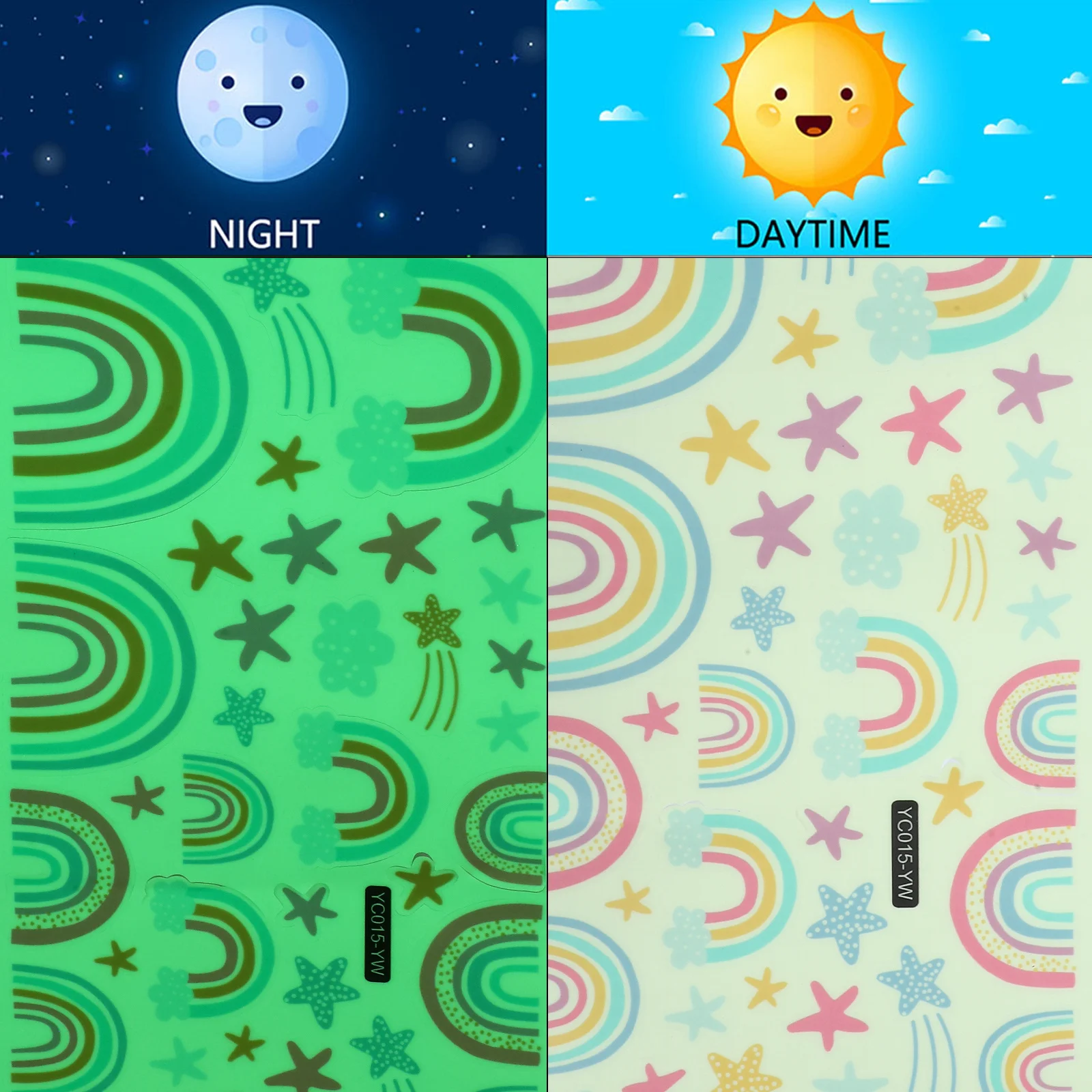 

1 Sheet Night Luminous Star Wall Stickers Glow in Dark Ceiling Decals DIY Kids Rainbow Cloud Room Decor Night Glowing Stickers