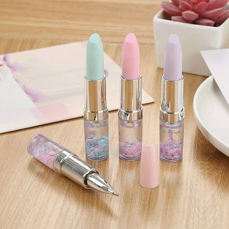 4Pcs Lipstick Shaped Gel Pen Liquid Sand Pen, 0.5MM Pocket Size Gel Pen Write Smoothly Quick Drying for Girl Kid Student