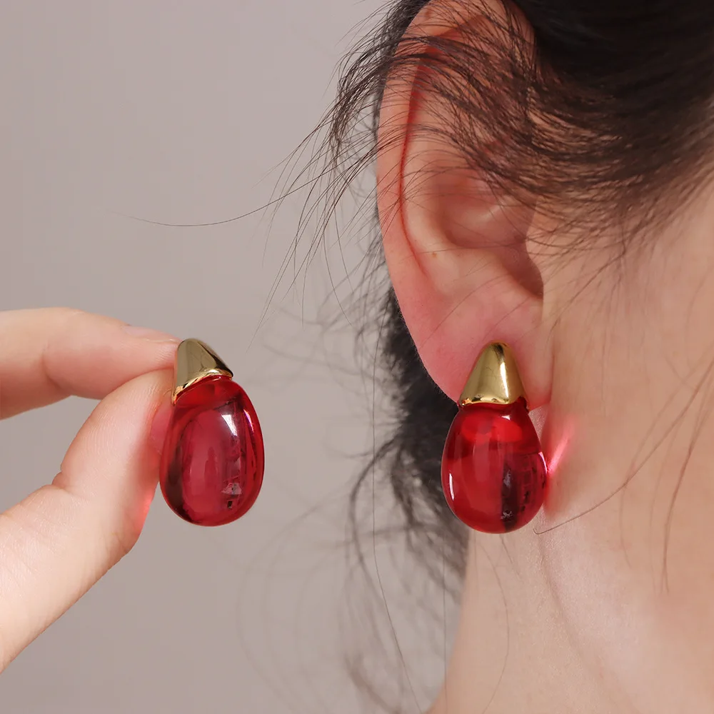 Korean Fashion Transparent Resin Water Drop Earrings For Women Jewelry 2026 Trending Women's Stainless Steel Stud Earrings Gifts
