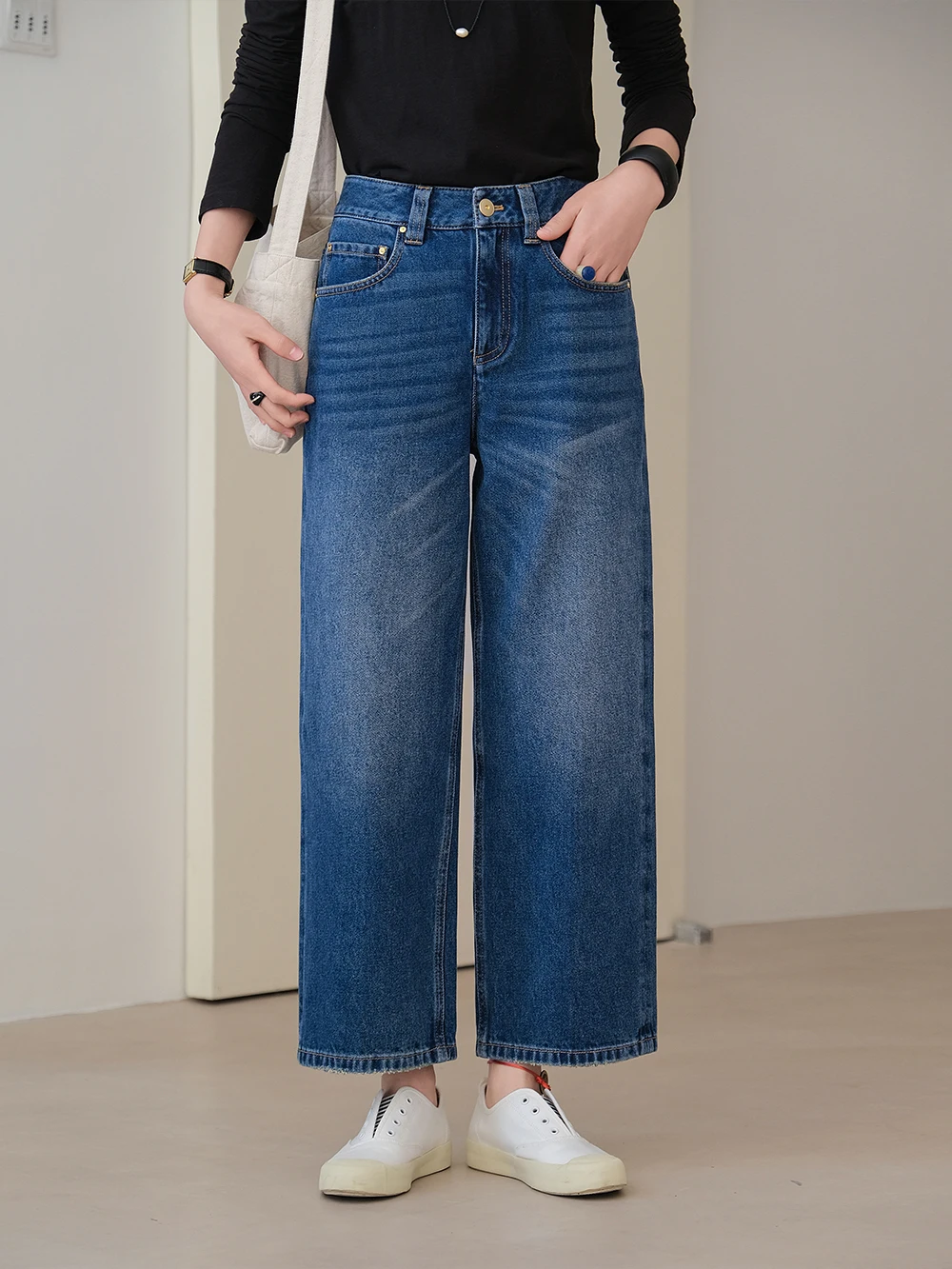 

New Spring Faion Straight Leg Jeans 96% Cotton l Waist Button Closure Daily Wear Comfortable Fit Classic Blue Denim