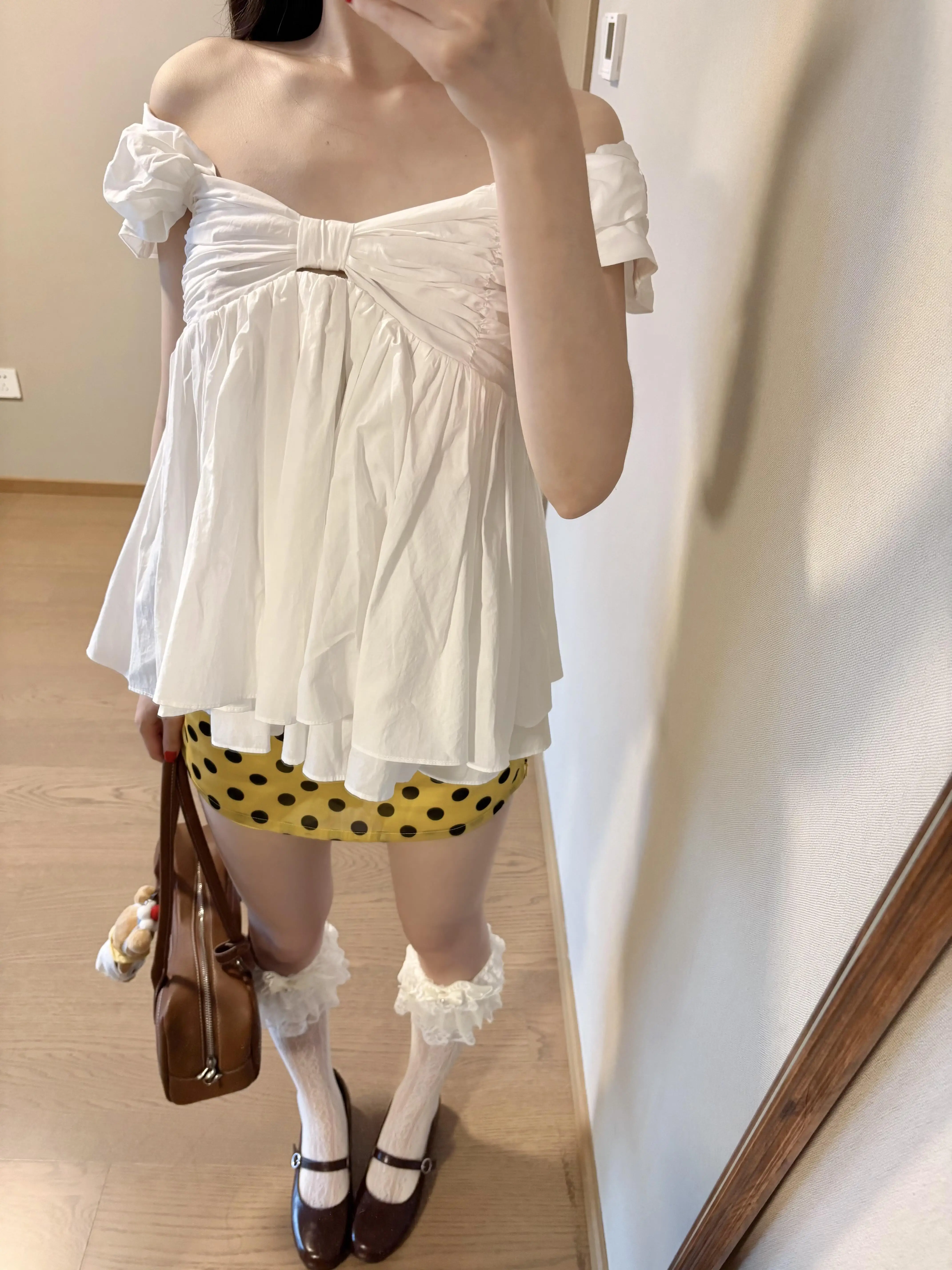 American Retro Yellow Polka Dot A-Line  Skirt Women's Summer New All-Match Side Zipper Slimming Versatile Short Skirt Pants