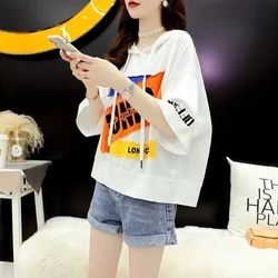 DAYIFUN Oversized T-shirts Women Summer Short Sleeve Hooded Tshirts Fashion Design Sense Loose Tees Casual Vintage Clothes