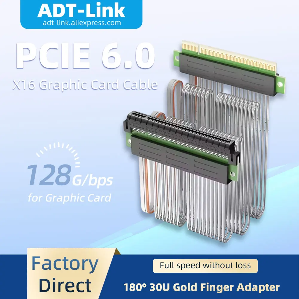 

Кабель-удлинитель PCIe 6.0 x16 128 Гбит/с для графических карт AI-серверов, 180° ° Адаптер для графической карты с функцией беспотерьного расширения