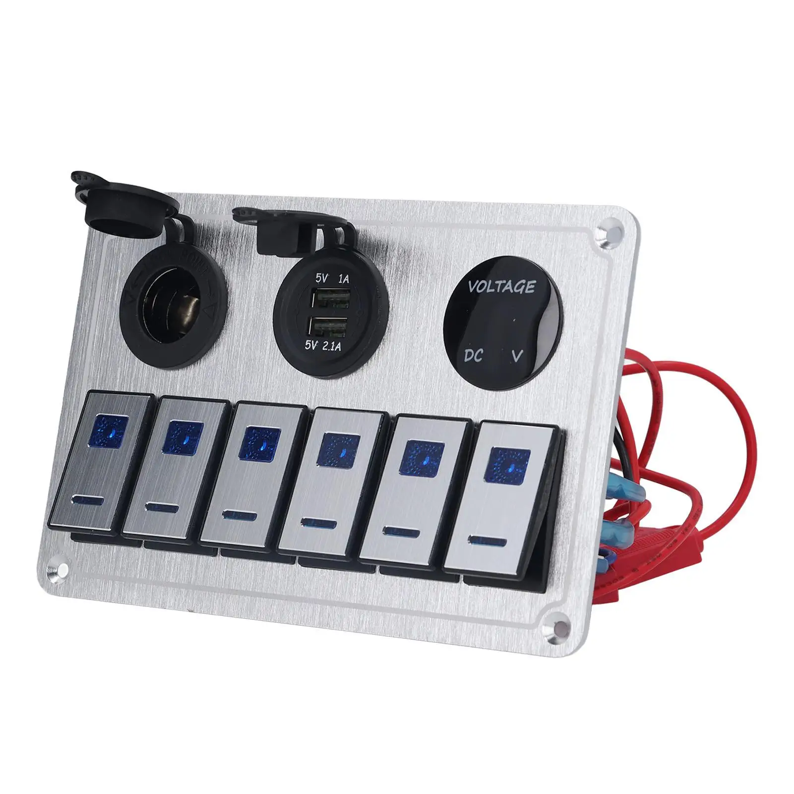 Rocker Switch Panel Dual USB Port 6 Gang für Auto Wasserdichtes Switche Panel 5PIN Digital Voltmeter DC12V oder DC24V für Auto