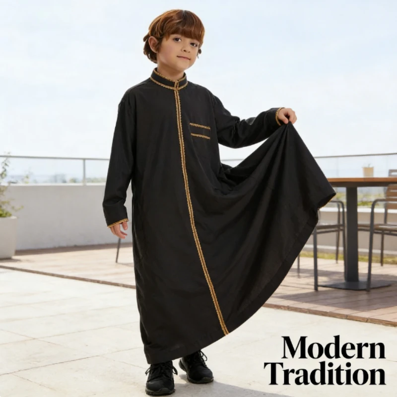 

Арабская длинная роба для мальчиков-подростков из чистого хлопка, дышащая, комфортная ткань, изысканная вышивка, декоративное оформление горловины