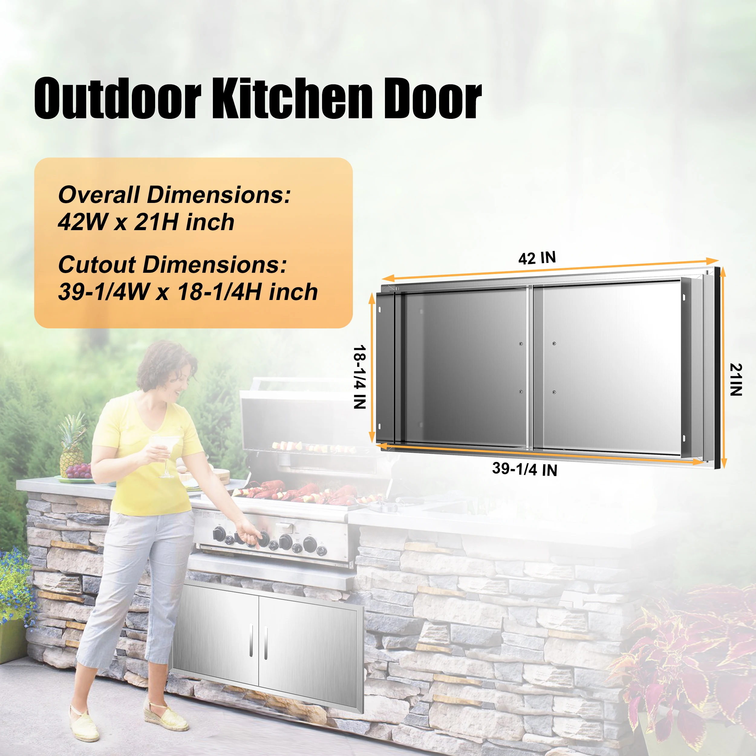 42W×21H Stainless Steel Double Latch Door, Magnetic Suction, Premium Handle, Waterproof & Easy to Clean, Indoor & Outdoor Use