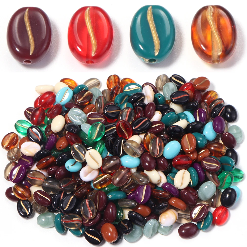 100 Stück/Set Handbemalte Acryl-Kaffeebohnenperlen in verschiedenen Farben, lose Abstandsperlen für die Schmuckherstellung, DIY-Armband- und Halskettenzubehör – Detail 4