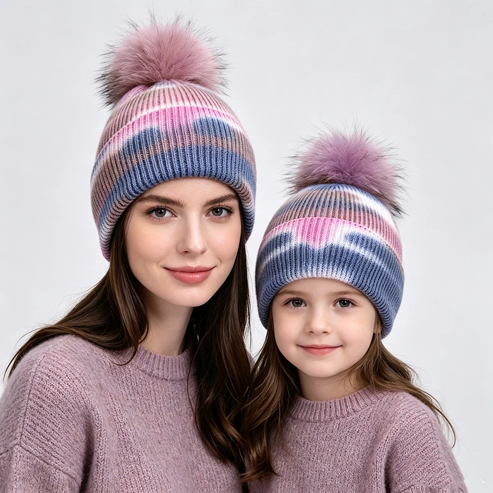 jxwatcher-gorros-de-invierno-para-mujer-y-nina-gorros-de-punto-de-mezcla-de-cachemira-con-pompon-de-piel-real-coloridos-tie-dye-conjuntos-para-padres-e-hijos