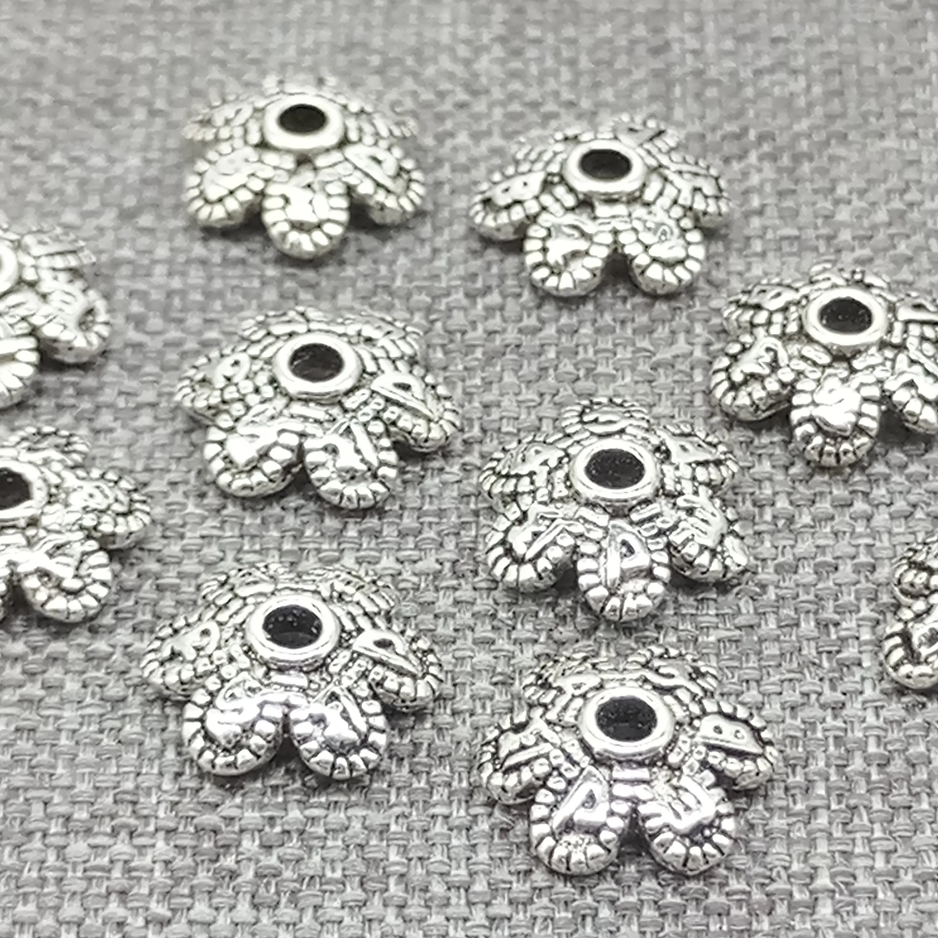 10 Pieces Om Mani Padme Hum Bead Caps in 925 Sterling Silver for Buddhist Bracelet Making