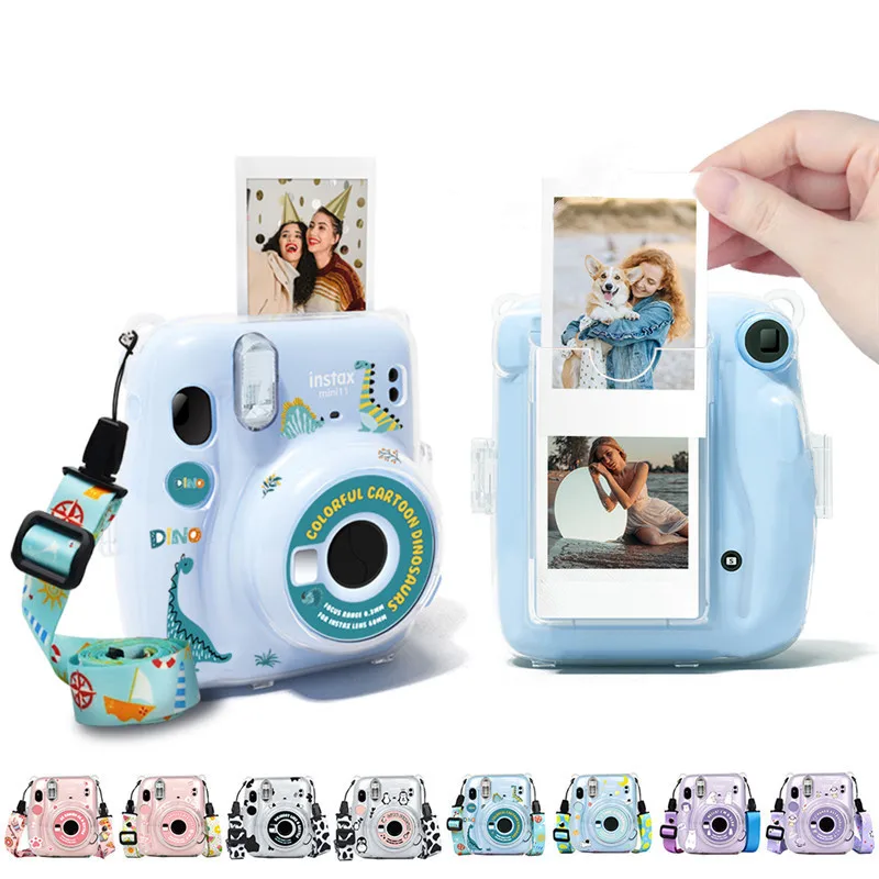 For Fujifilm Instax Mini 12/11 Transparent Camera Case Protective Carry Bag Cover with Shoulder Strap Storage Bag