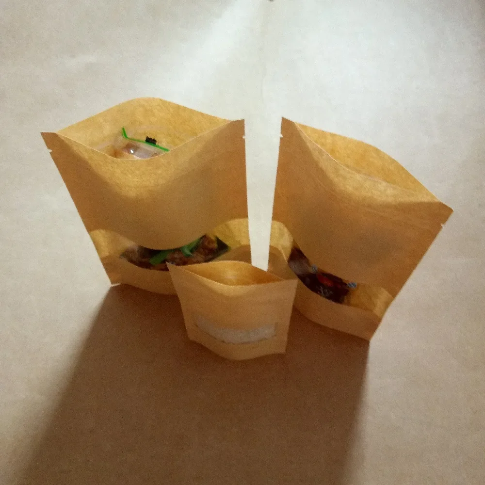 10000pcs Kraft Paper Gift Bag with Ziplock Window Stand Up Pouch for Party Favor Candy Food Packaging Displays Wedding Christmas