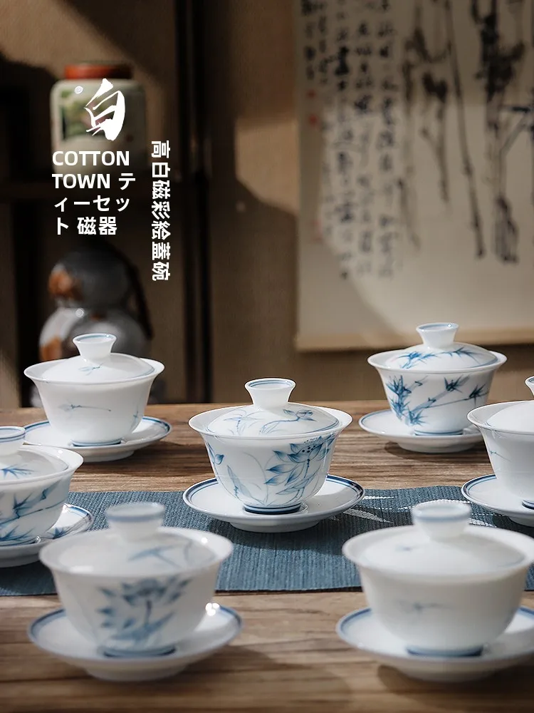 

Расписанная вручную тонкостенная белая фарфоровая чашка для чая с сине-белым узором, набор для чаепития Гунфу, не обжигающий руки, для домашнего использования, Cerc Tee Eleme...