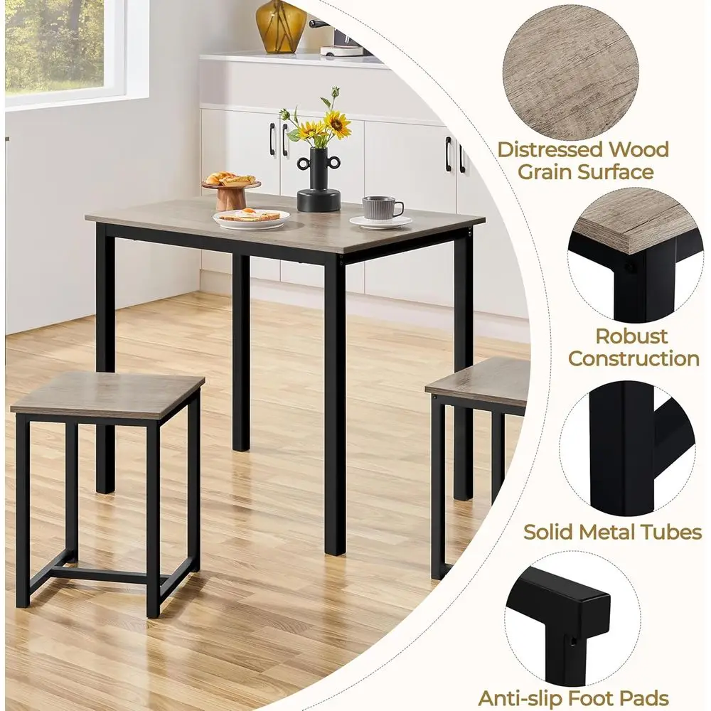 طقم طاولة طعام مدمج لشخصين مع مقعدين، رمادي، تصميم موفر للمساحة للمطبخ، غرفة الطعام، غرفة المعيشة