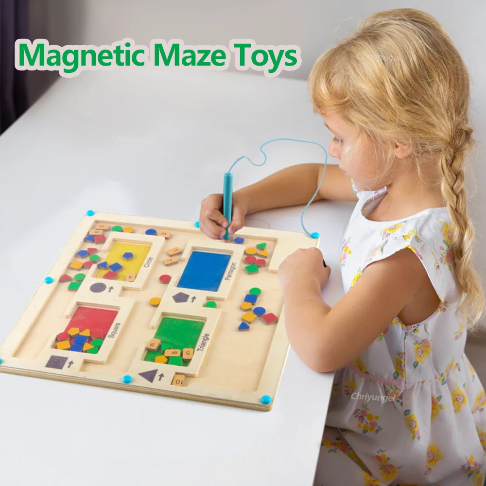 Holz magnetisches Labyrinth Spielzeug für Kinder Magnet Sortier brett magnetische Farbe Nummer und Form Labyrinth Bretter Montessori Lernspiel zeug