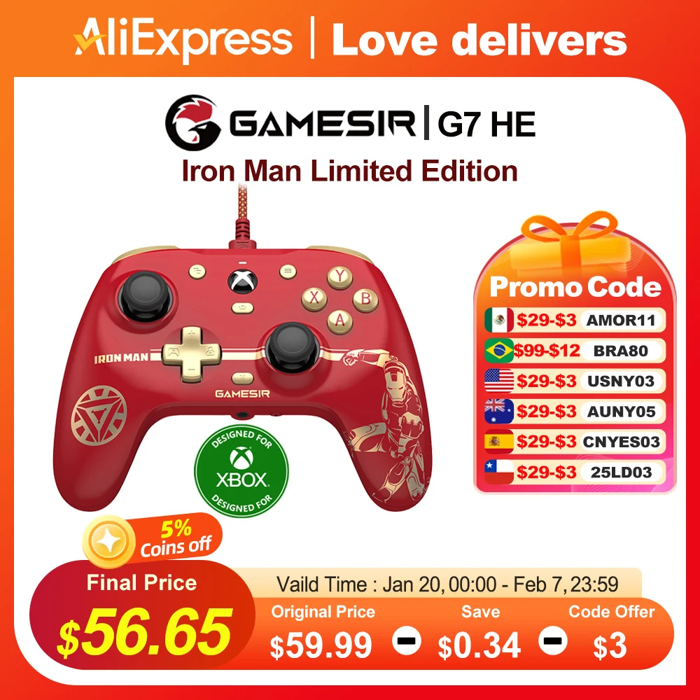 GameSir G7 HE Wired Game Controller for Xbox Series X S One PC Windows 10 11 and Steam Iron Man Limited Edition with Hall Effect