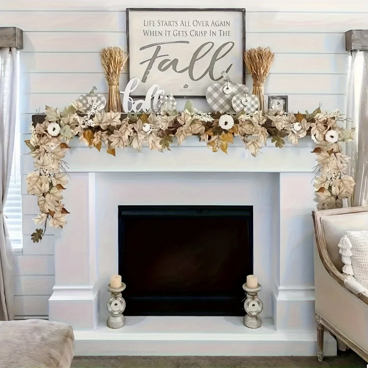Herbstlicher Ahornblatt- und Kürbiskranz – perfekt für Thanksgiving, Halloween, Weihnachten und Herbstdekoration, festliche Wandbehang
