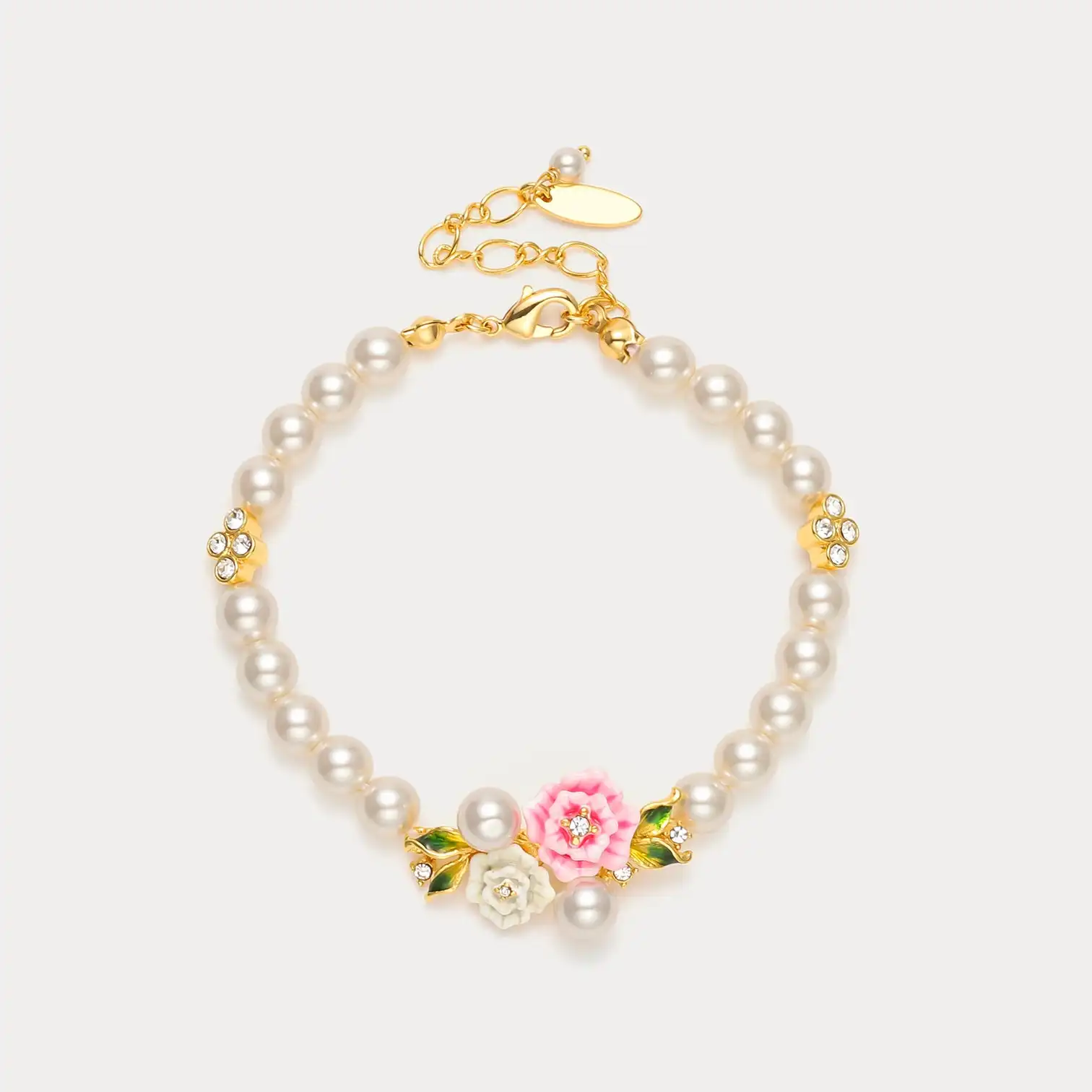 

Rose Pearl Bracelet for Women Handmade Enamel Rose Folwer Bracelet Delicate Pearl Bracelet Anniversary Wedding Birthday Gifts