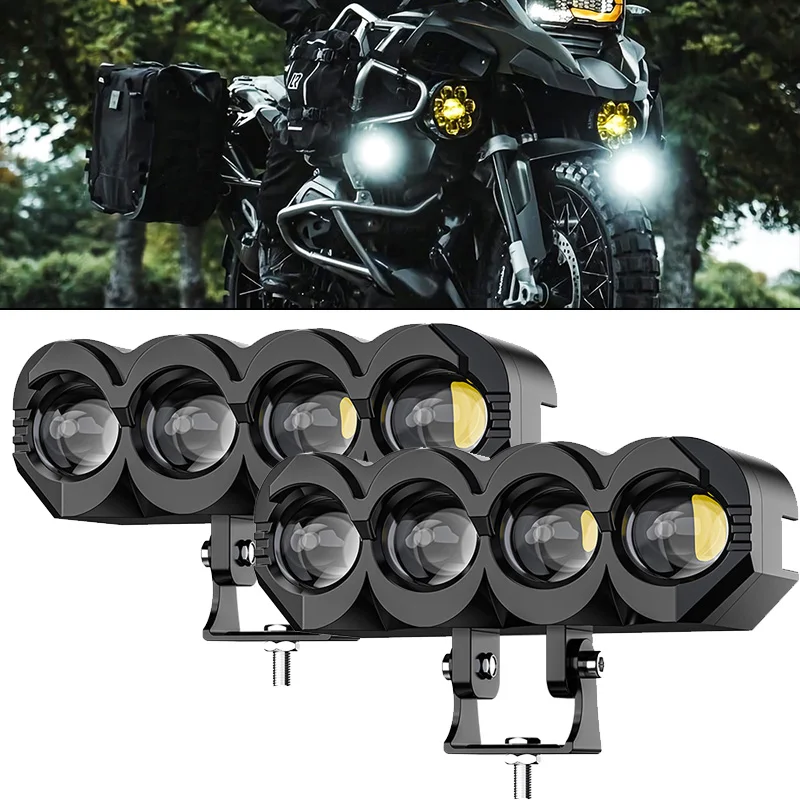 Universal Motorcycle LED Fog Light 2/3/4 Lens High/Low Beam Spotlight Headlight Auxiliary Lamp Work Lights For BMW Honda Yamaha