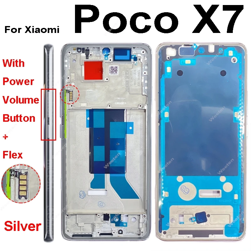 Obudowa środkowa LCD do Xiaomi Poco X7 X7Pro, uchwyt środkowej ramki, pokrywa z przyciskami głośności i zasilania, części zamienne do naprawy — zdjęcie produktu 6