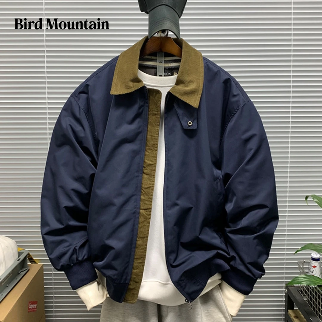 

Мужская куртка-бомбер из вельвета с контрастным воротником в американском ретро-стиле, повседневная куртка для весны и осени, уличная одежда